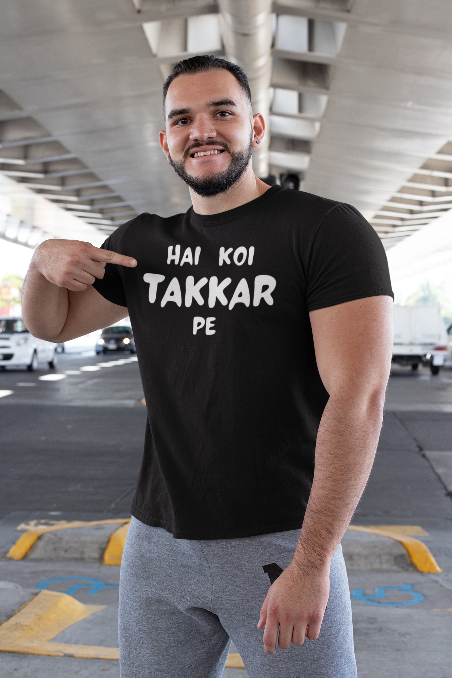 Hai Koi TAKKAR Pe Print Black T-shirts